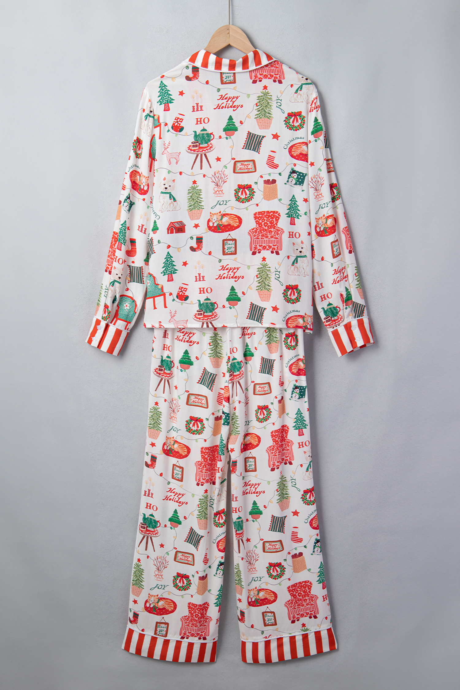 Women's Soft Viscose Lounge Set, Striped Holiday Sleepwear - Detail View 8