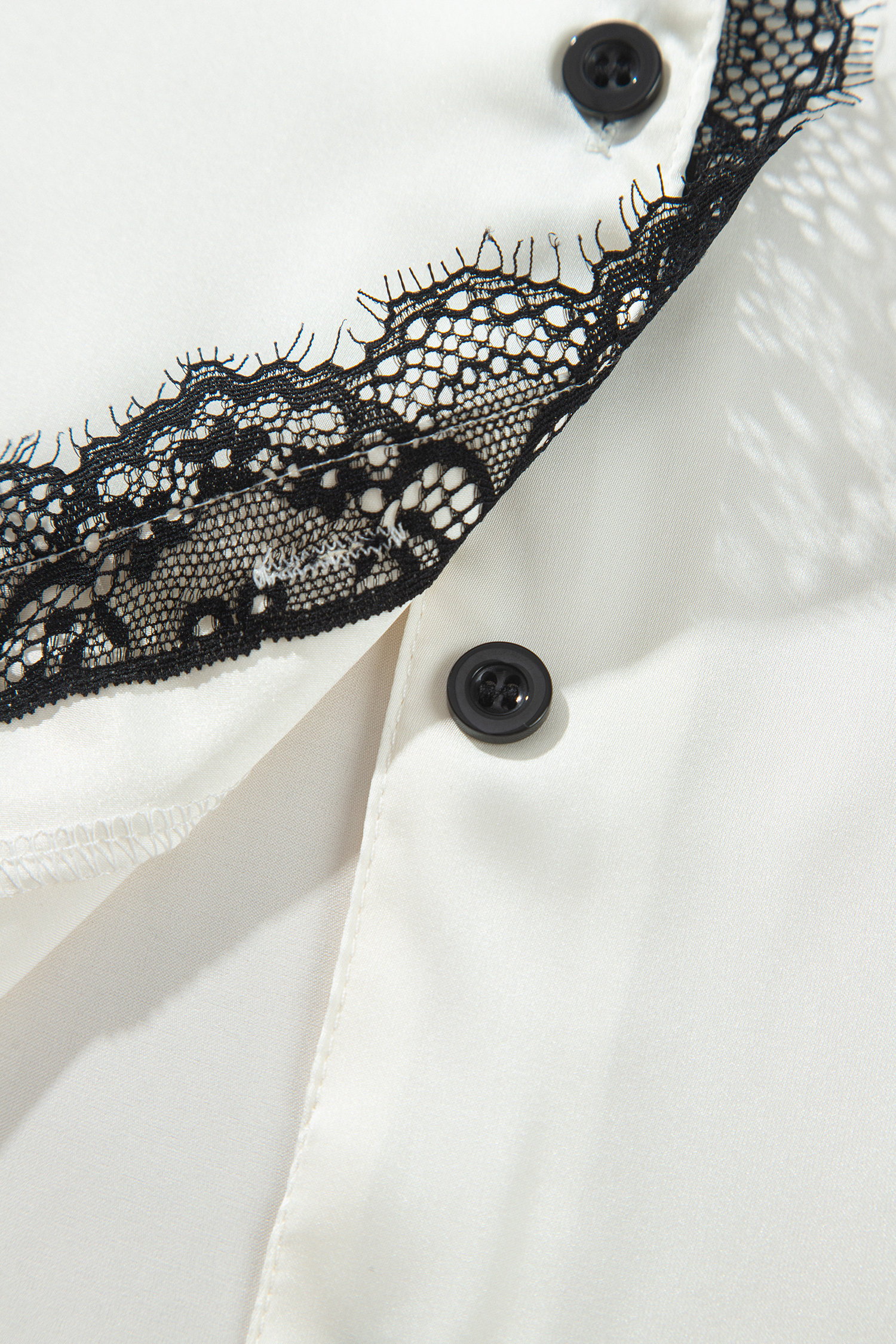 Chic White Lace Pajamas, Long Sleeve Button Front Sleepwear - Detail View 8
