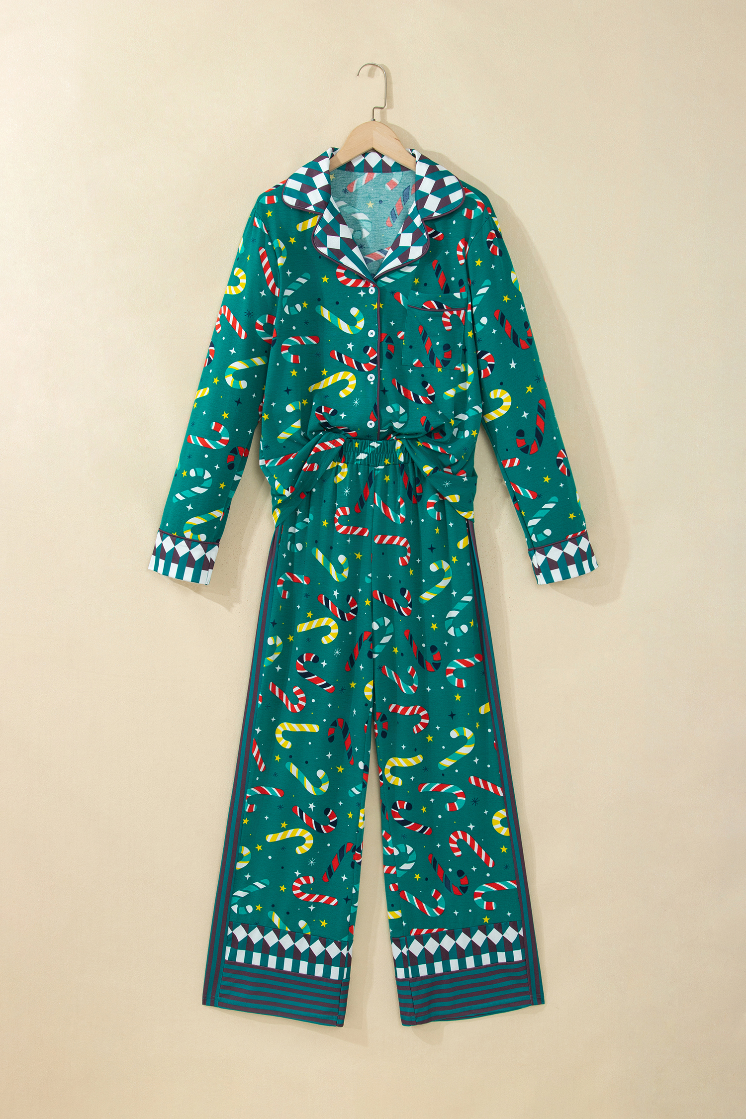 Green Christmas Lounge Set, Abstract Print Two Piece - Detail View 5
