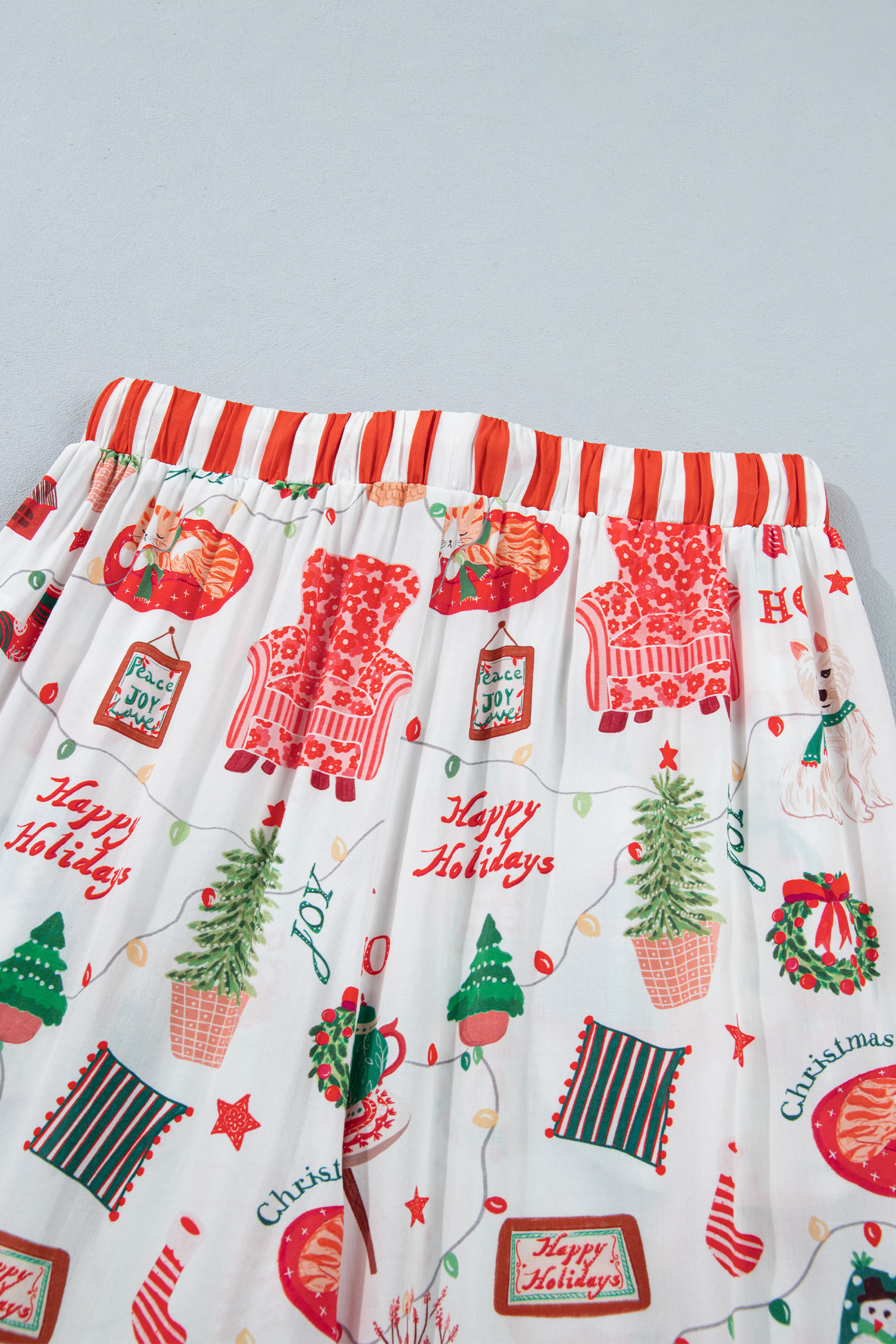 Women's White Holiday Print PJs, Casual Two Piece Set - Detail View 15