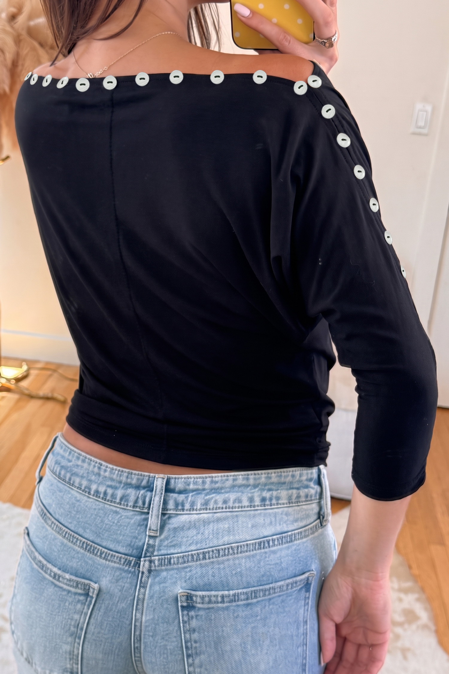 Modern 3/4 Sleeve Top, Button Detail Women's Fall Shirt - Detail View 3