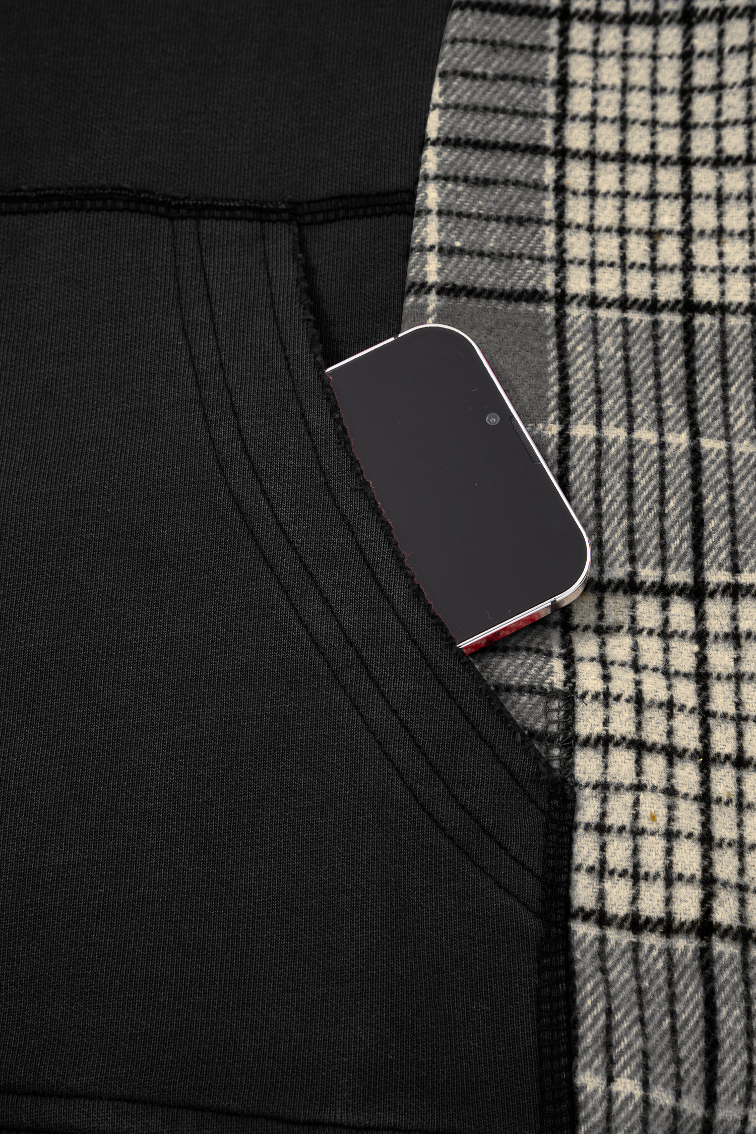 Women's Plaid Sleeve Hoodie, Casual Daily Sweatshirt - Detail View 10