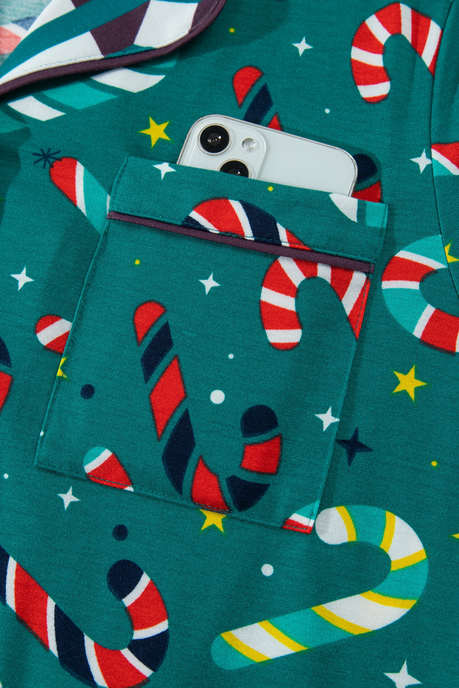 Soft Button Down PJ Set, Festive Holiday Loungewear - Detail View 9