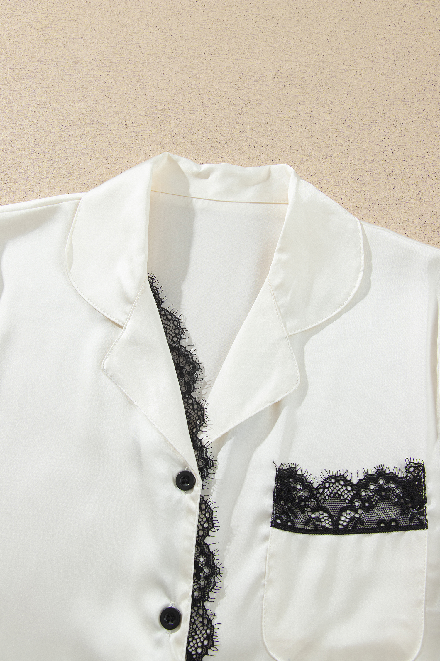 Chic White Lace Pajamas, Long Sleeve Button Front Sleepwear - Detail View 5