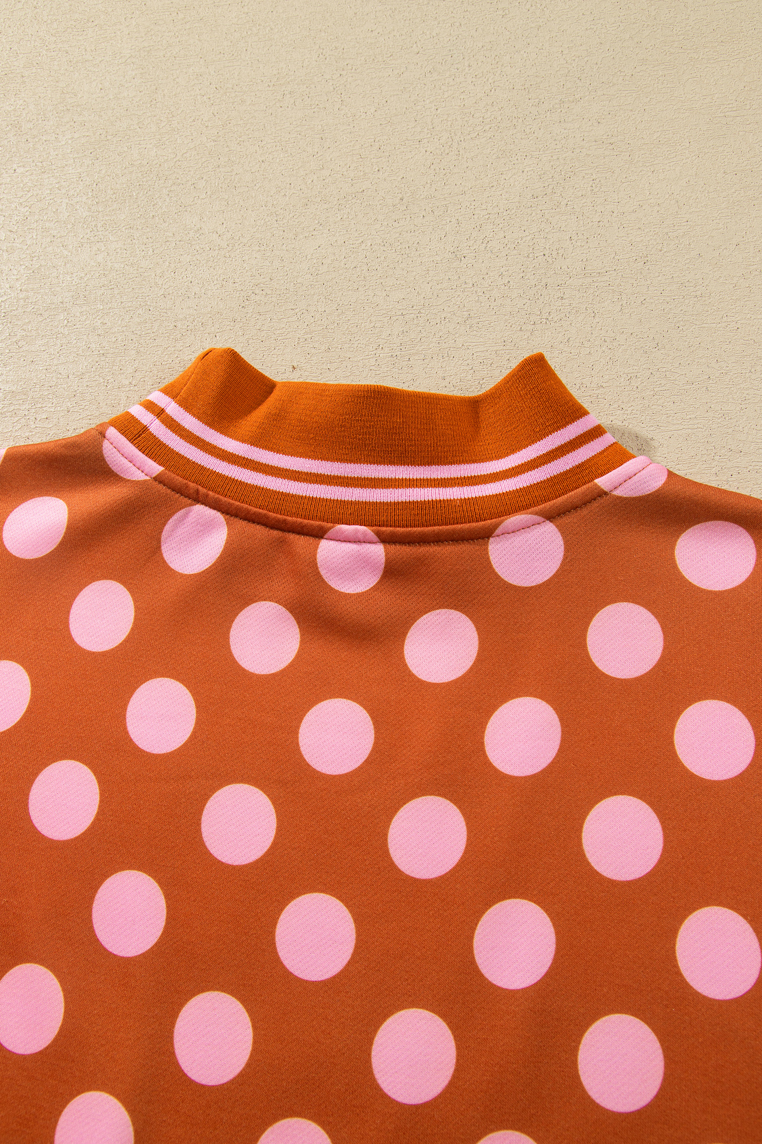 Women's Mock Neck Sweatshirt, Brown Polka Dot Casual Wear - Detail View 9