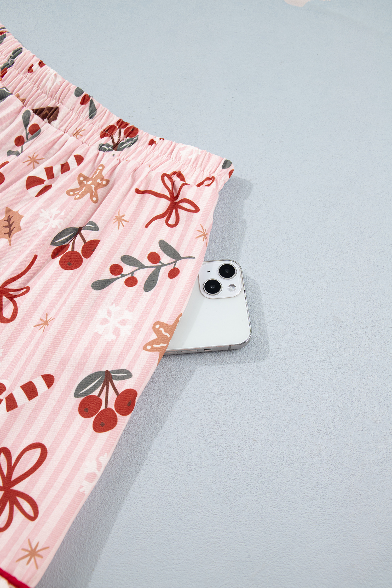 Soft Pink Christmas Pajama Set, Women Short Sleeve Lounge - Detail View 9