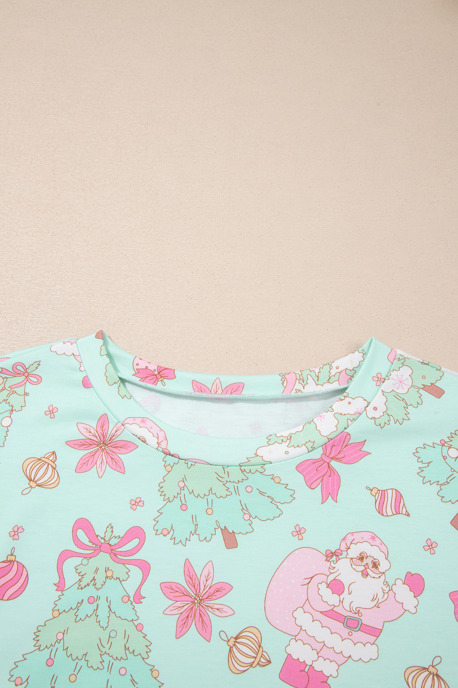 Women's Casual Lounge Set, Mint Christmas Print Pajamas - Detail View 7
