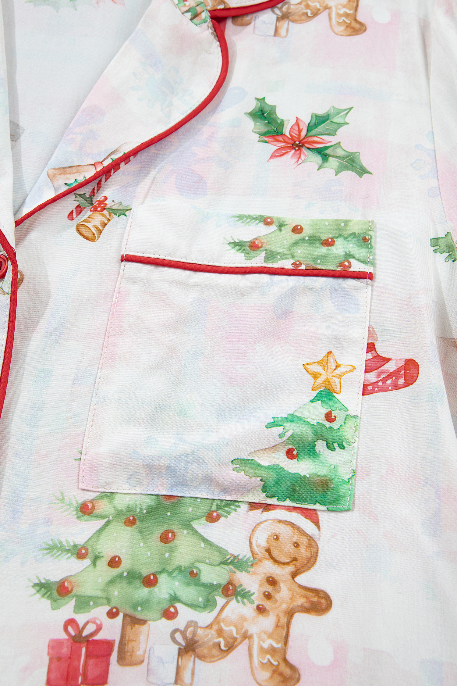 Women's Gingerbread Pajamas, Pink Plaid Christmas Lounge Set - Detail View 8