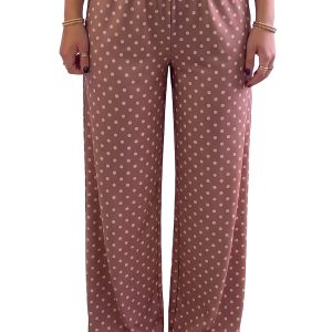 Brown Polka Dot Women's Casual Pants, Loose Fit Daily Wear - Main View