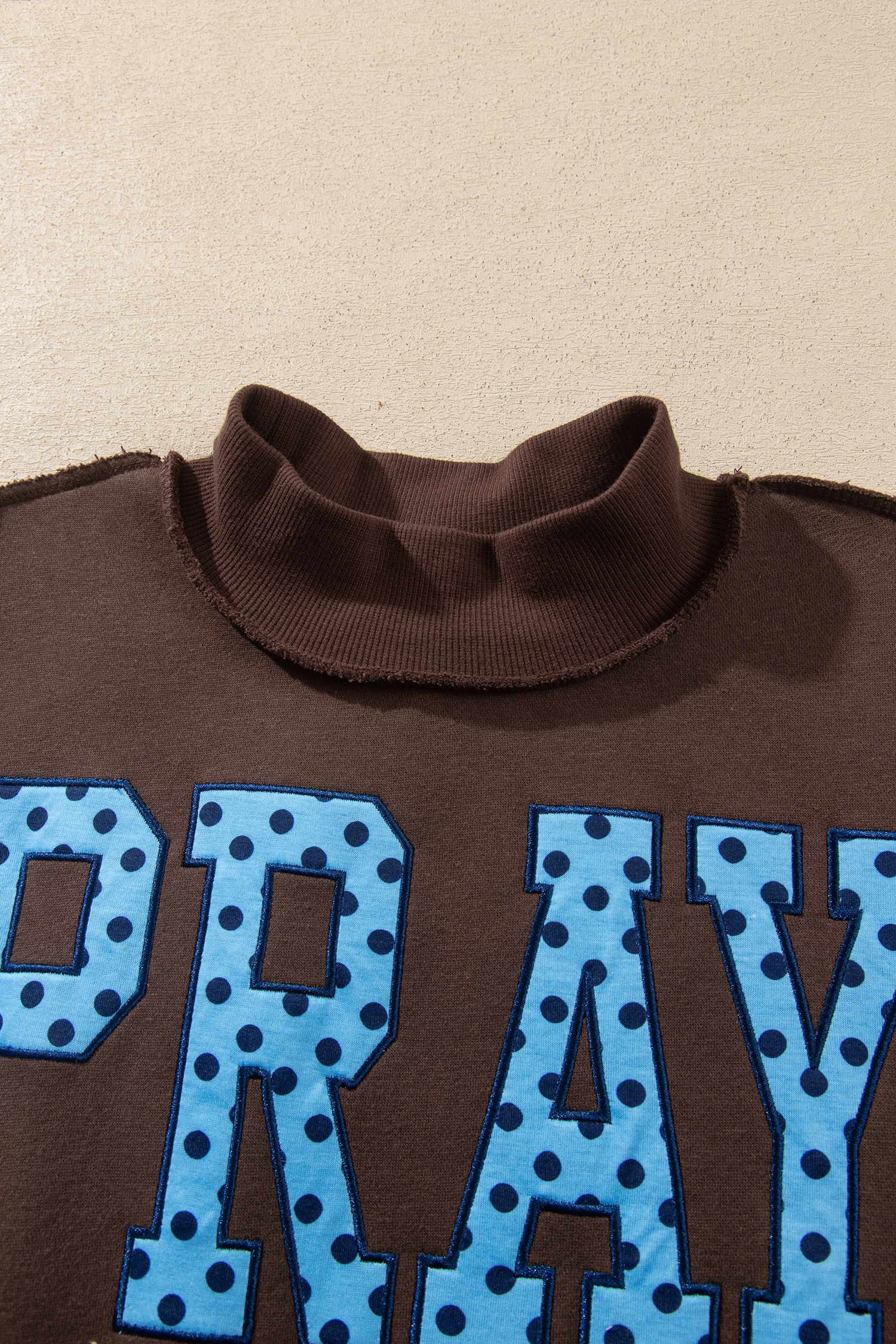 Soft Cotton Blend PRAY Sweatshirt, Women's Fall Mock Neck - Detail View 6