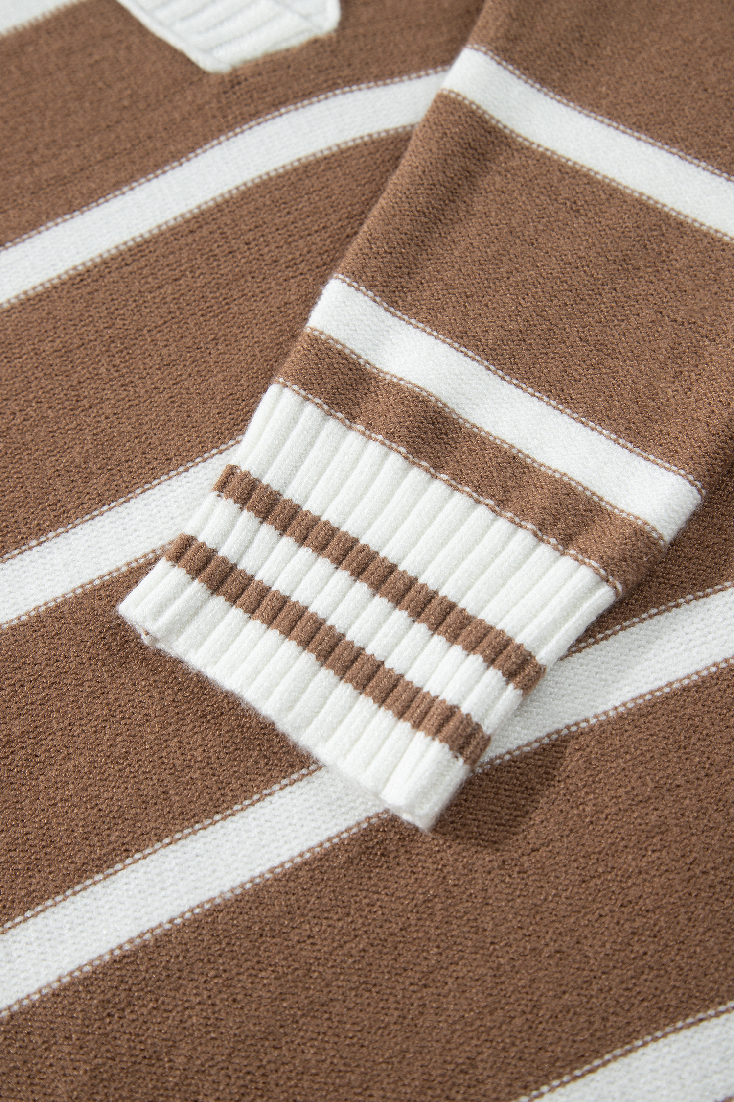 Women's Brown Stripe Sweater, Colorblock Knit Top - Detail View 8