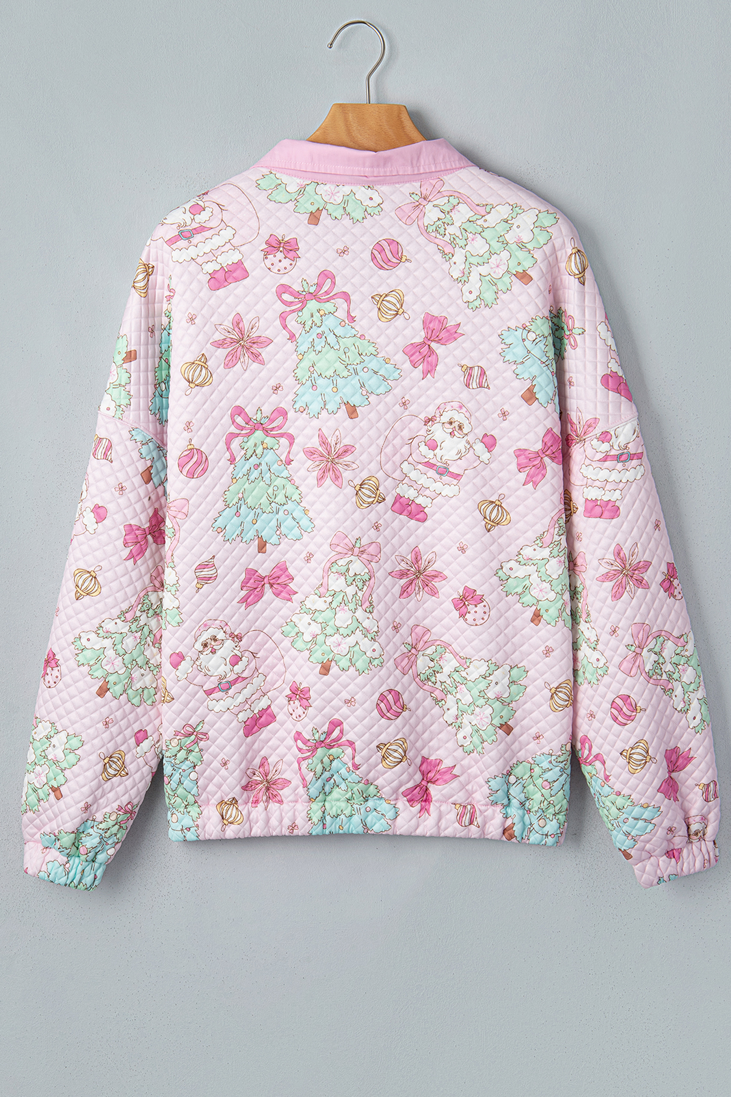 Festive Print Women's Pullover, Cute Quilted Button Top - Detail View 14