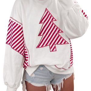 Women's Christmas Tree Sweatshirt, Casual Long Sleeve Top - Main View