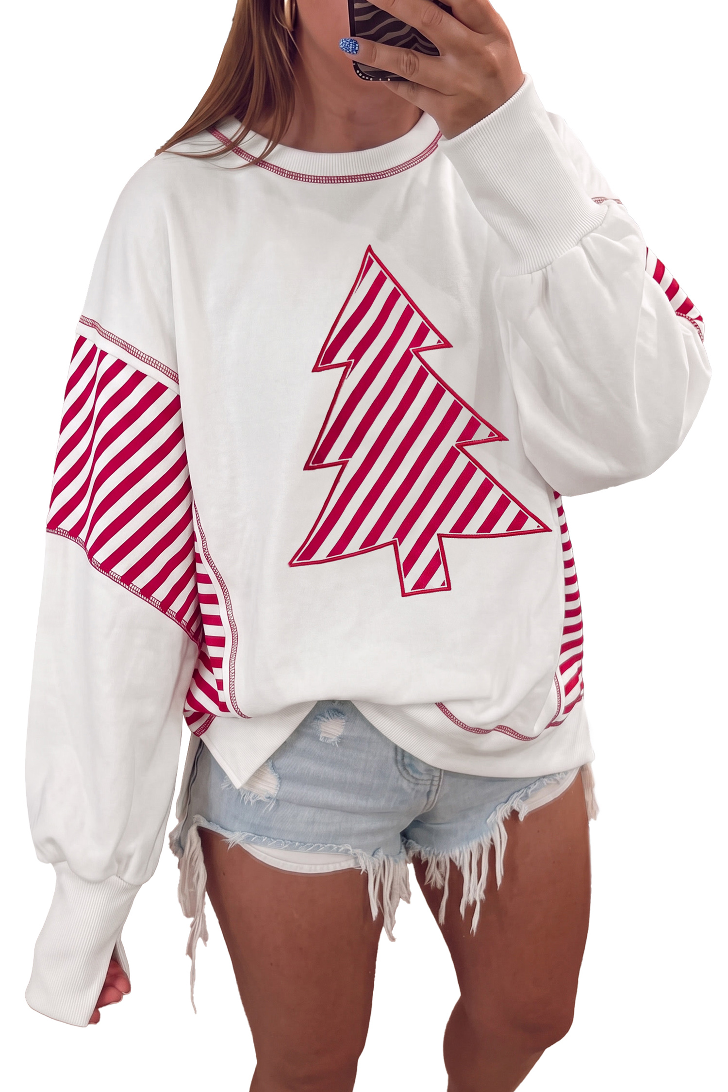 Women's Christmas Tree Sweatshirt, Casual Long Sleeve Top - Main View