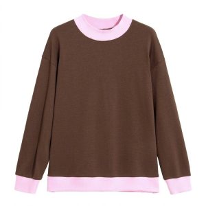 Casual Contrast Trim Sweatshirt, Cozy Daily Pullover Women - Main View