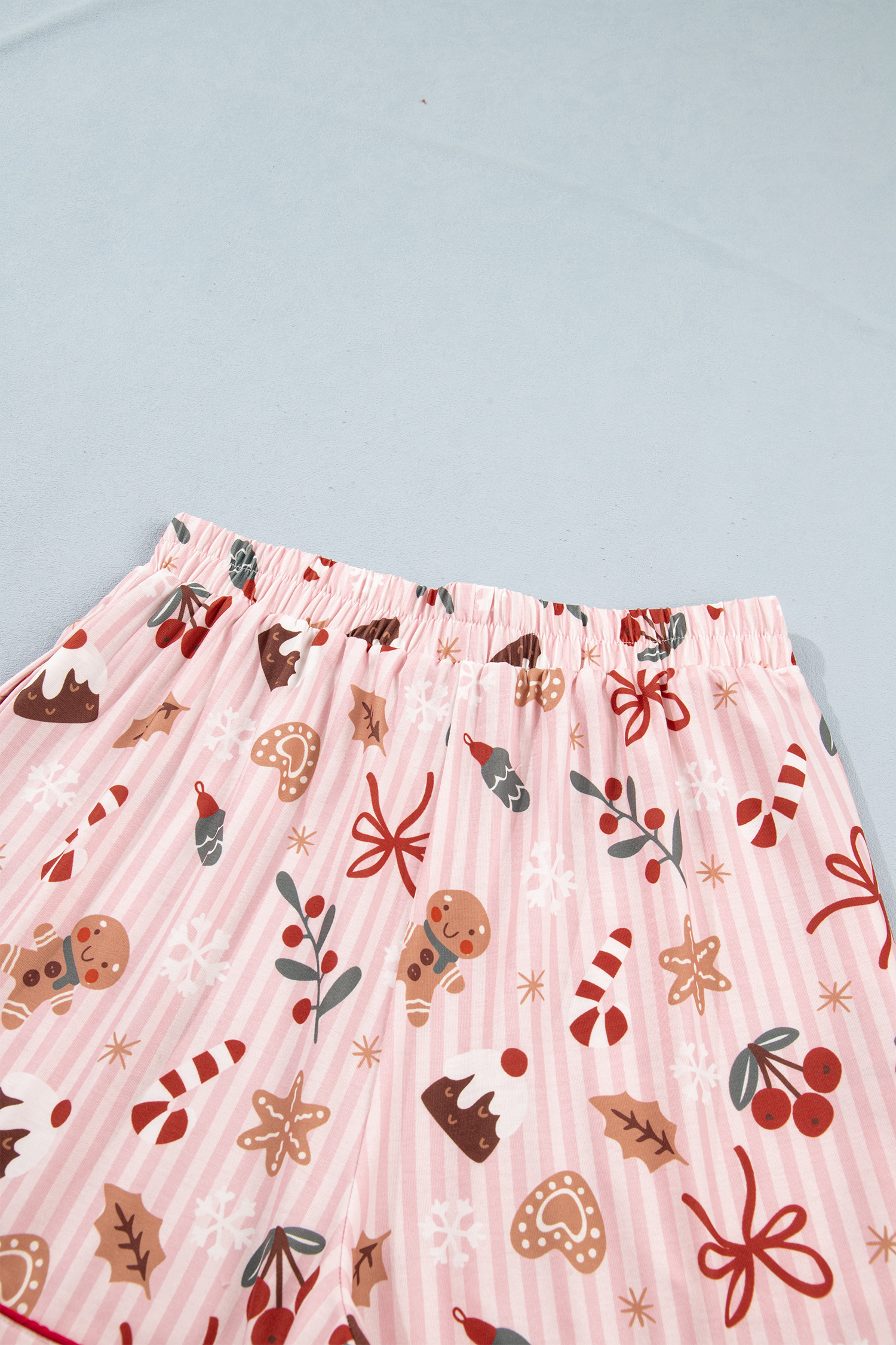 Women's Festive Print Pajama Set, Short Sleeve Pink Lounge - Detail View 8