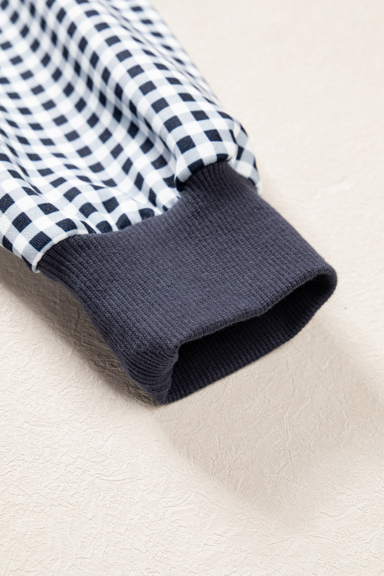 Navy Plaid Colorblock Sweatshirt, Women's Casual Tunic - Detail View 7