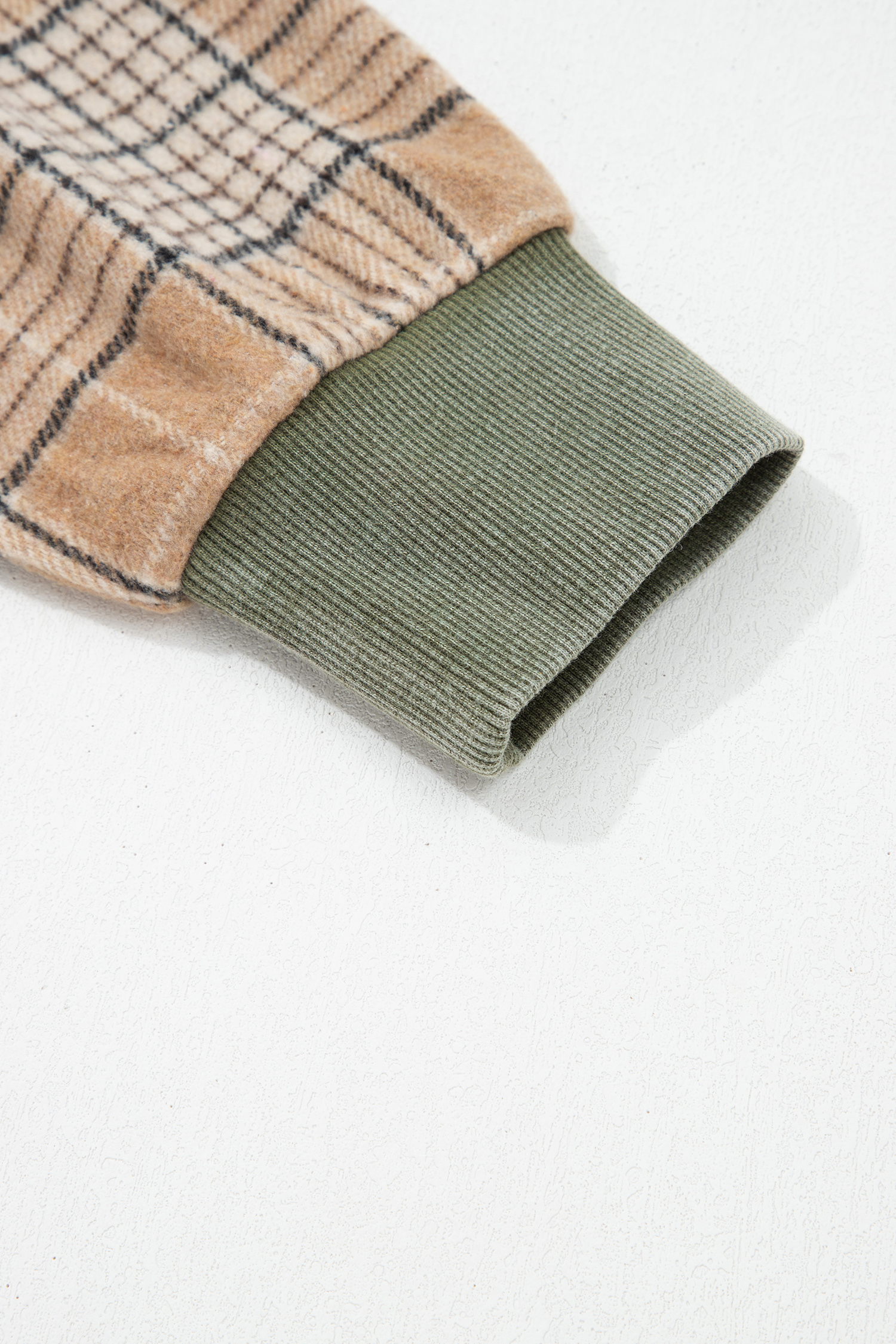 Women's Cotton Hooded Sweatshirt, Cozy Plaid Sleeve Top - Detail View 9