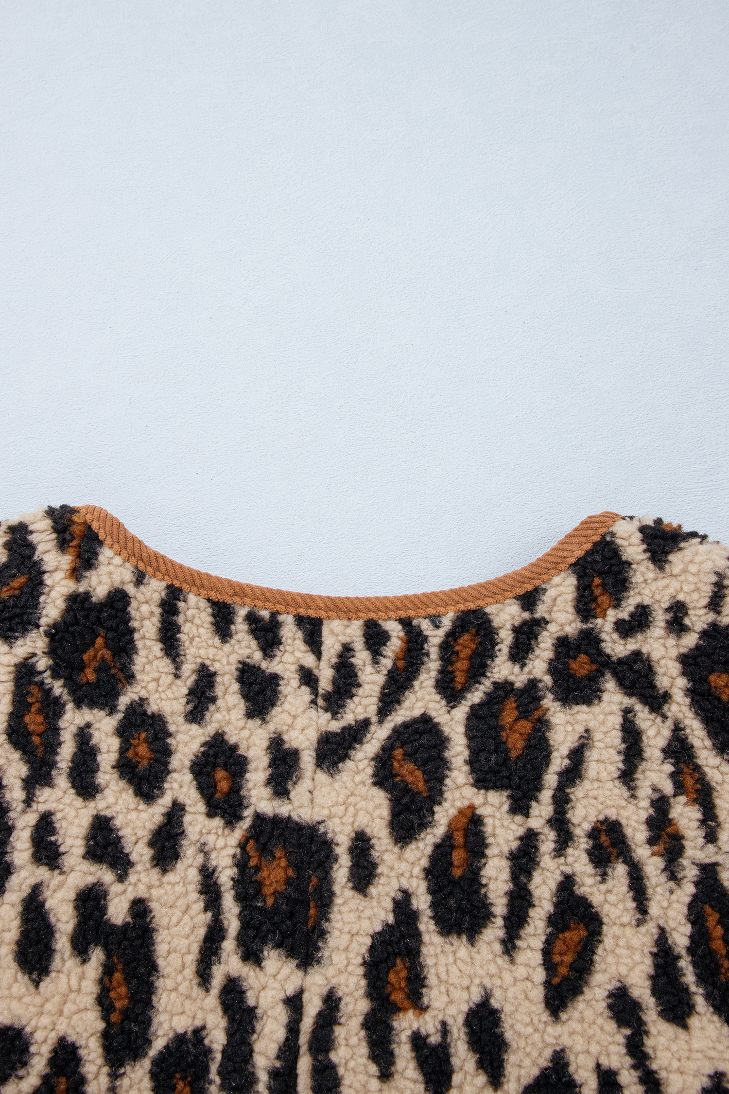 Women's Leopard Sherpa Jacket, Casual Corduroy Trim Coat - Detail View 10