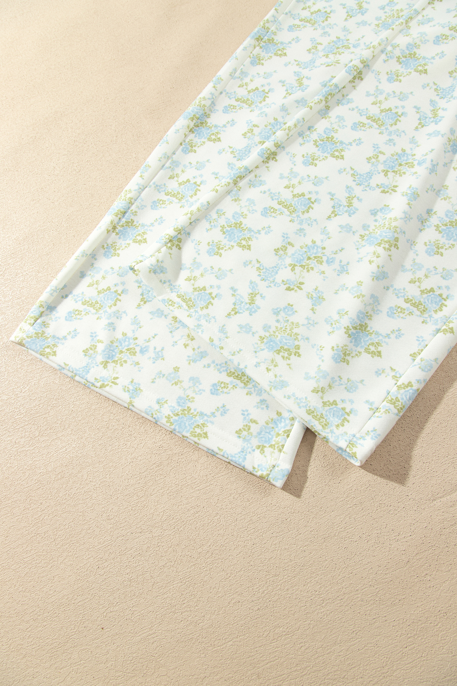 Floral Print Wide Leg Set, Cozy Autumn Loungewear Women - Detail View 14