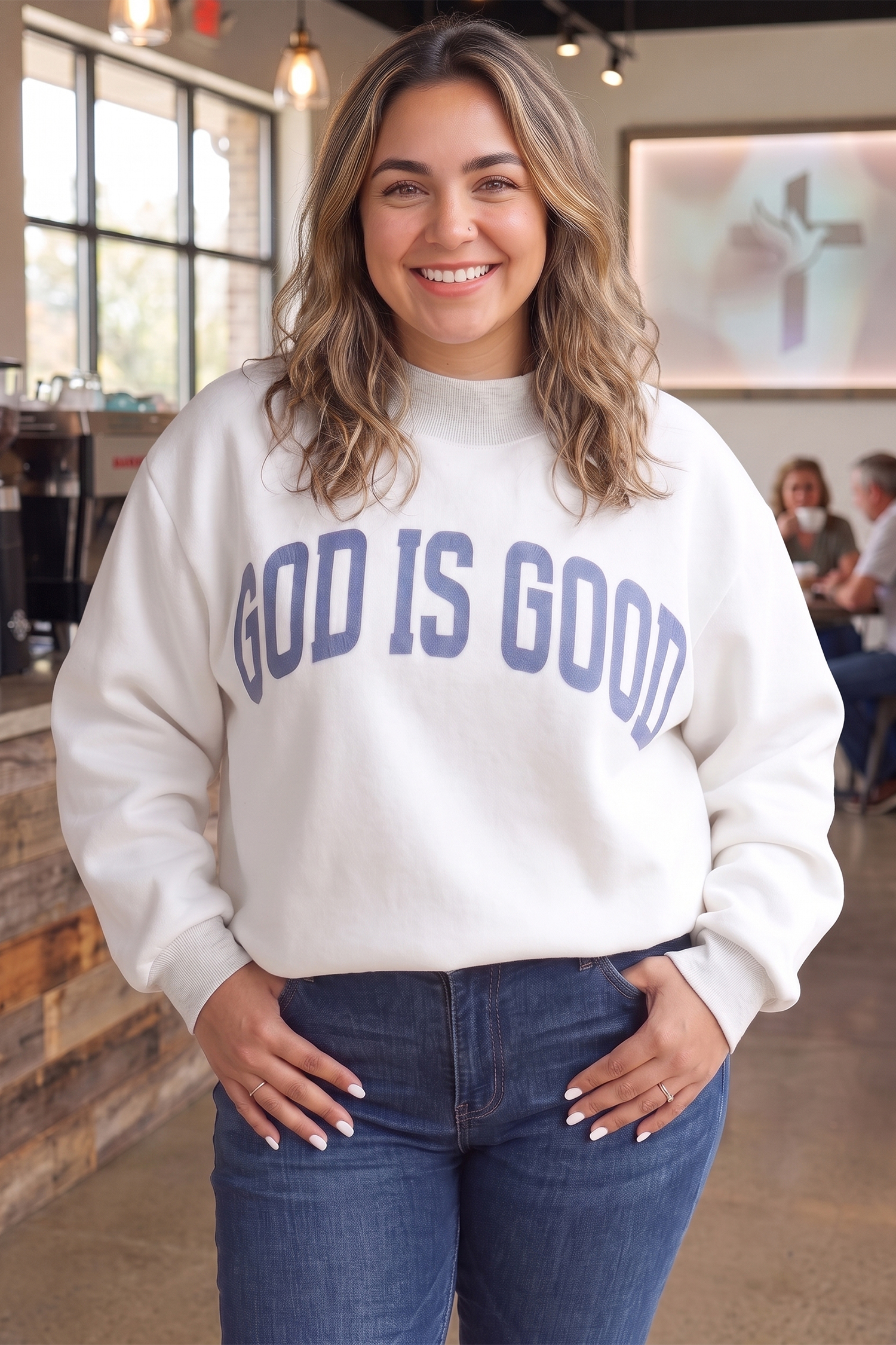 Women's Faith Letter Print Pullover, Casual Sweatshirt - Detail View 2