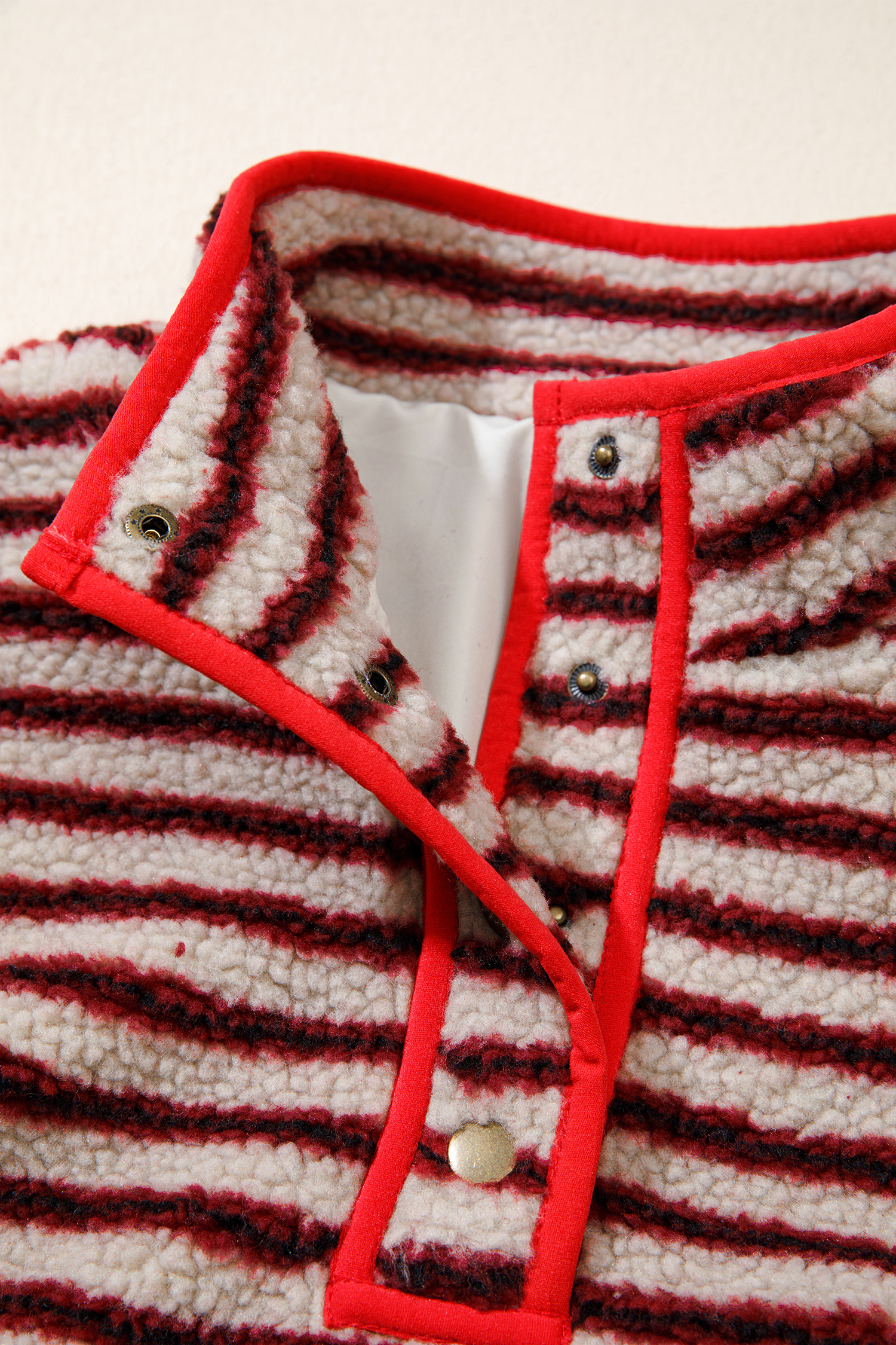 Women's Striped Fleece Sweatshirt, Stand Neck Pullover - Detail View 8