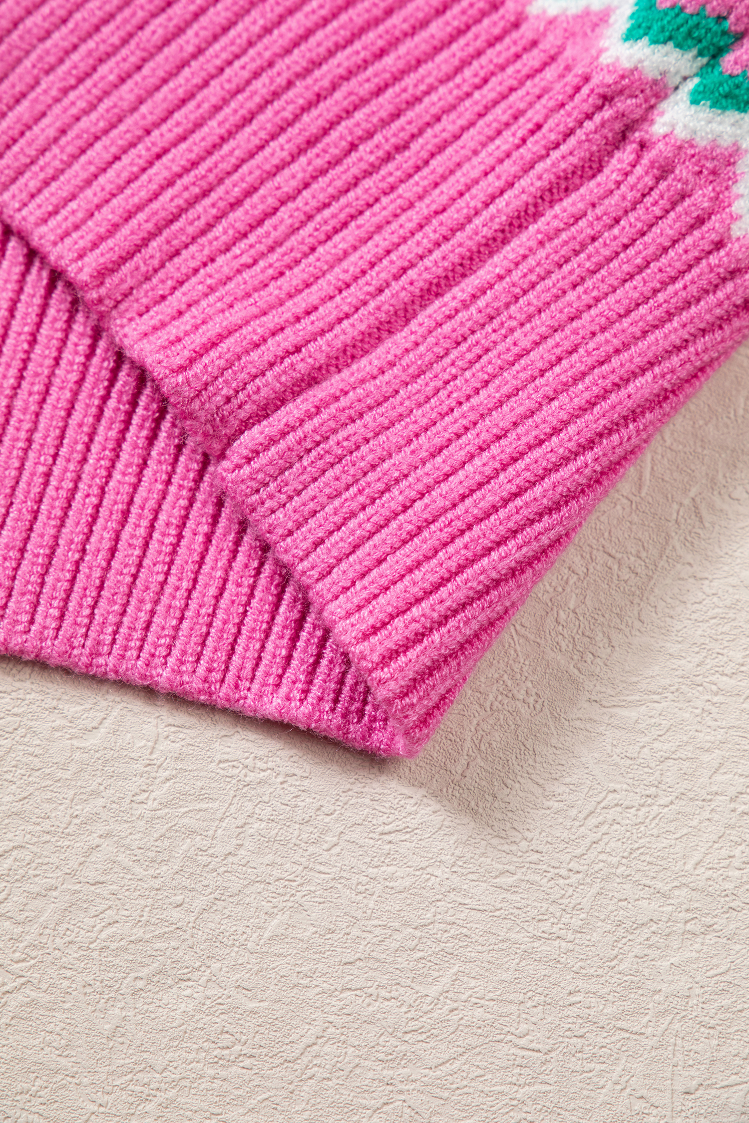 Pink Knit Christmas Sweater, Casual Long Sleeve Women Top - Detail View 10