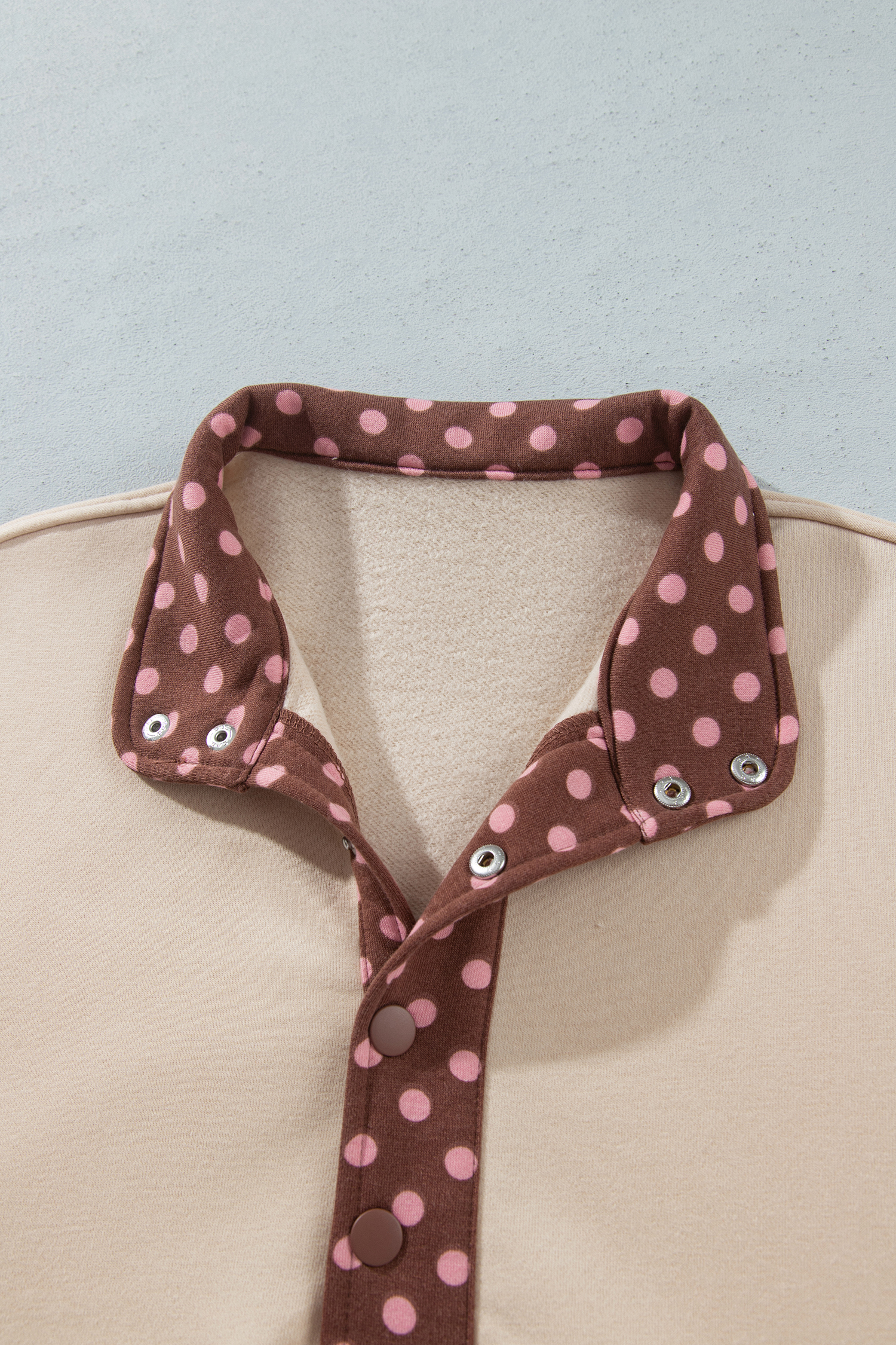Women's Long Sleeve Pullover and Shorts Set, Polka Dot Brown - Detail View 6