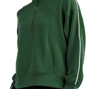 Women's High Neck Sweatshirt, Casual Loose Zip Top - Main View