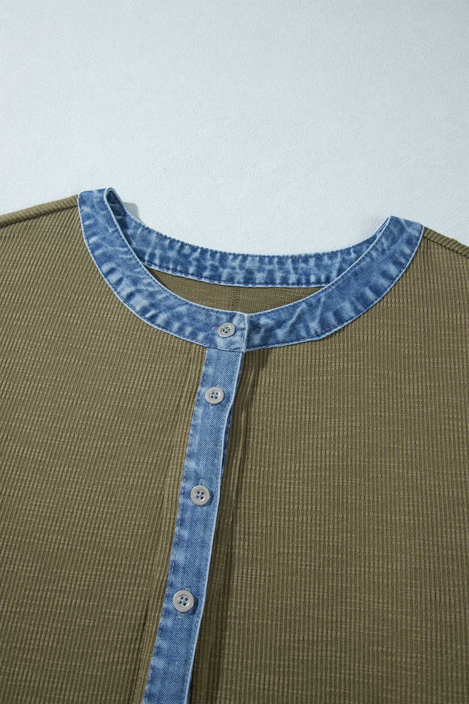 Womens Cotton Blend Top, Ribbed Long Sleeve Shirt - Detail View 6