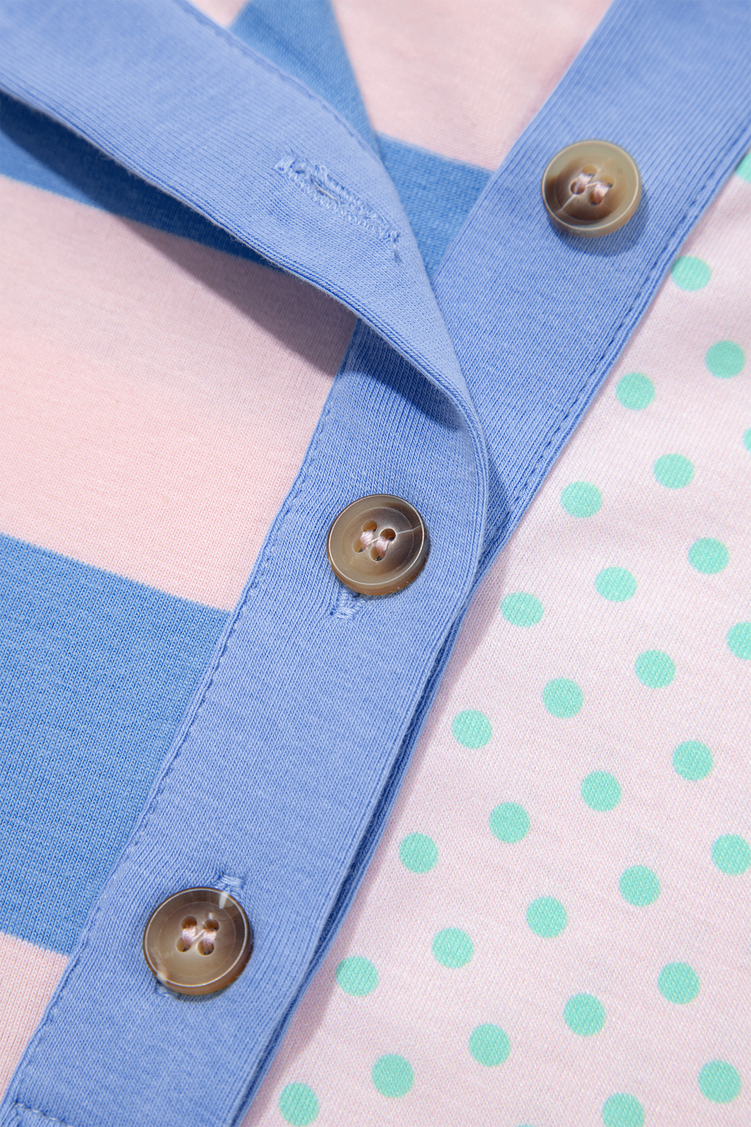 Women's Striped Polka Dot Polo Top, Casual Pink Long Sleeve - Detail View 10