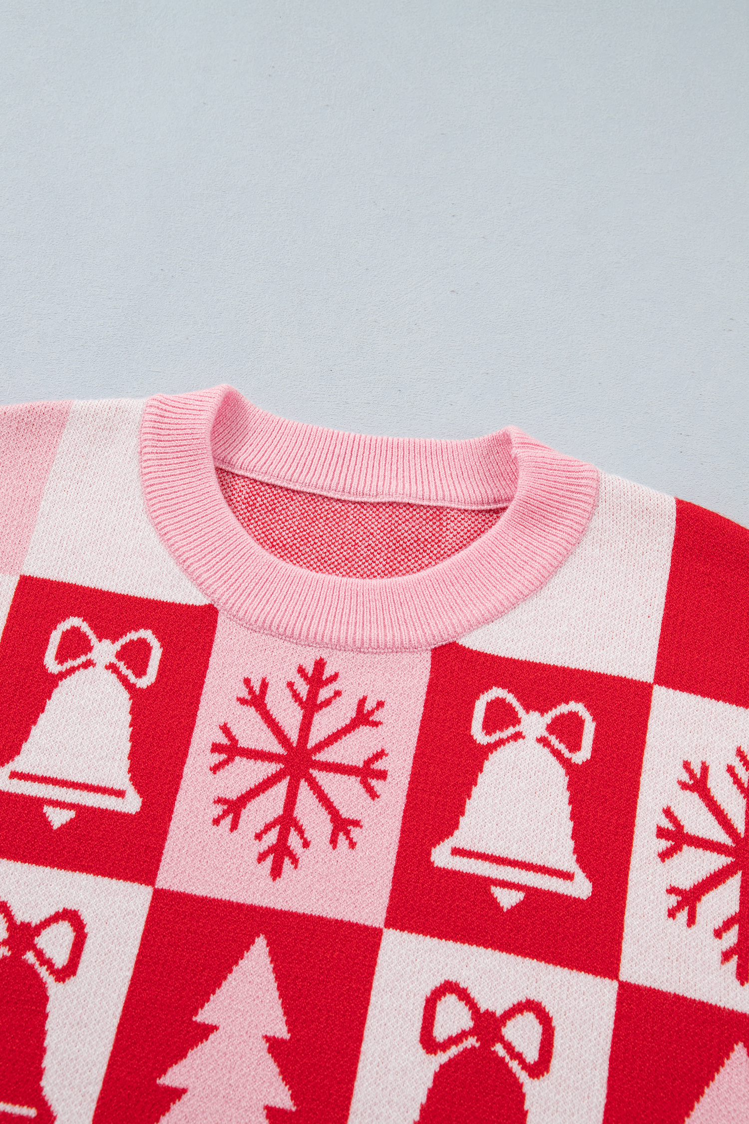 Women's Christmas Sweater, Casual Round Neck Pink Knitwear - Detail View 13