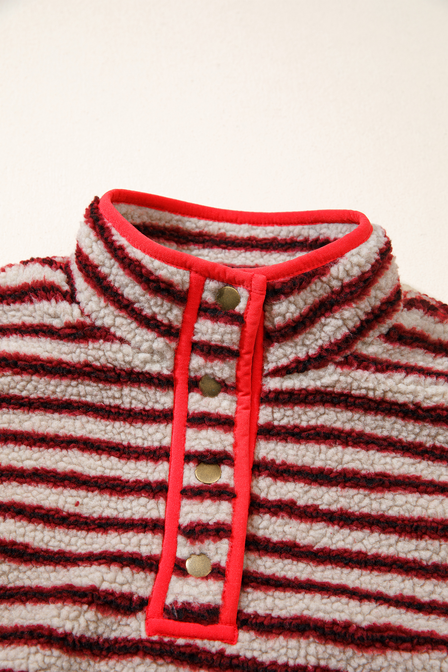 Women's Sherpa Sweatshirt, Casual Striped Pullover - Detail View 7