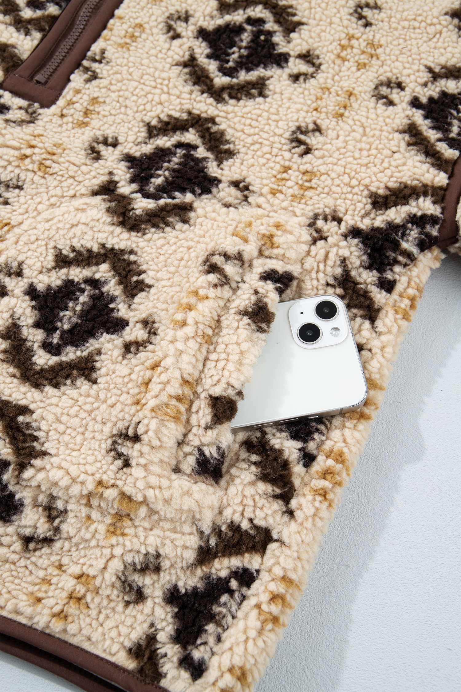 Women's Western Sherpa Pullover, Casual Khaki Aztec Fleece - Detail View 10