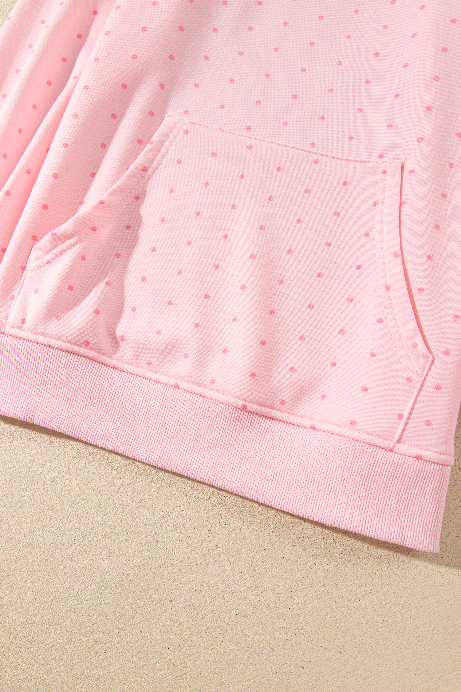 Cozy Pink Polka Dot Hoodie Shorts Set, Soft Women Outfit - Detail View 9