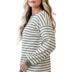 Women's Striped Long Sleeve Top, Casual Daily Wear - Main View