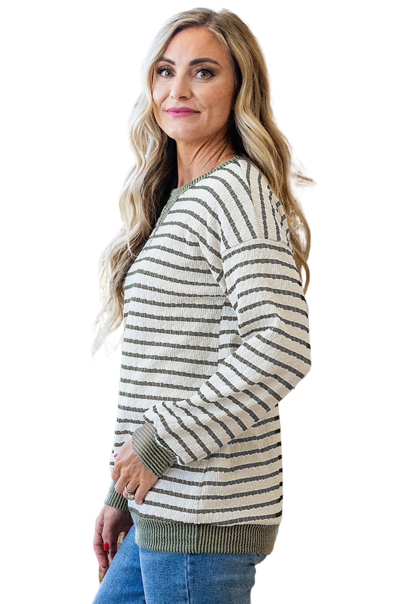Women's Striped Long Sleeve Top, Casual Daily Wear - Main View