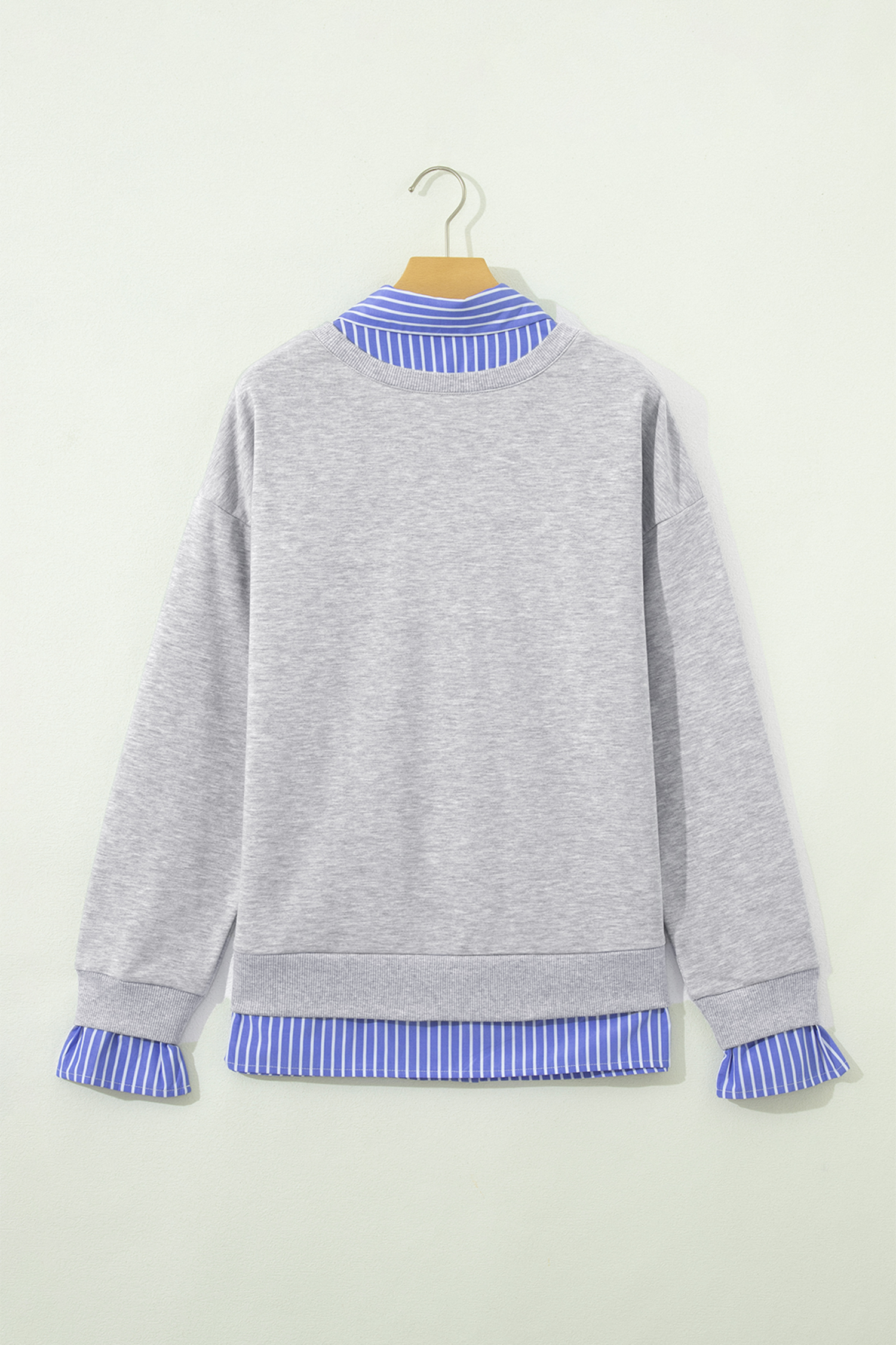 Women Striped Collar Pullover, Preppy Patchwork Sweatshirt - Detail View 8