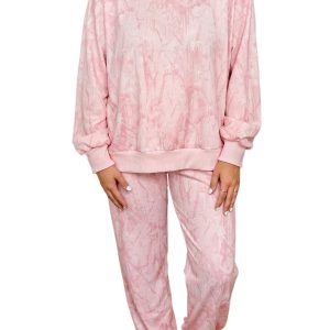 Women's Pink Camo Lounge Set, Casual Mock Neck Two Piece - Main View