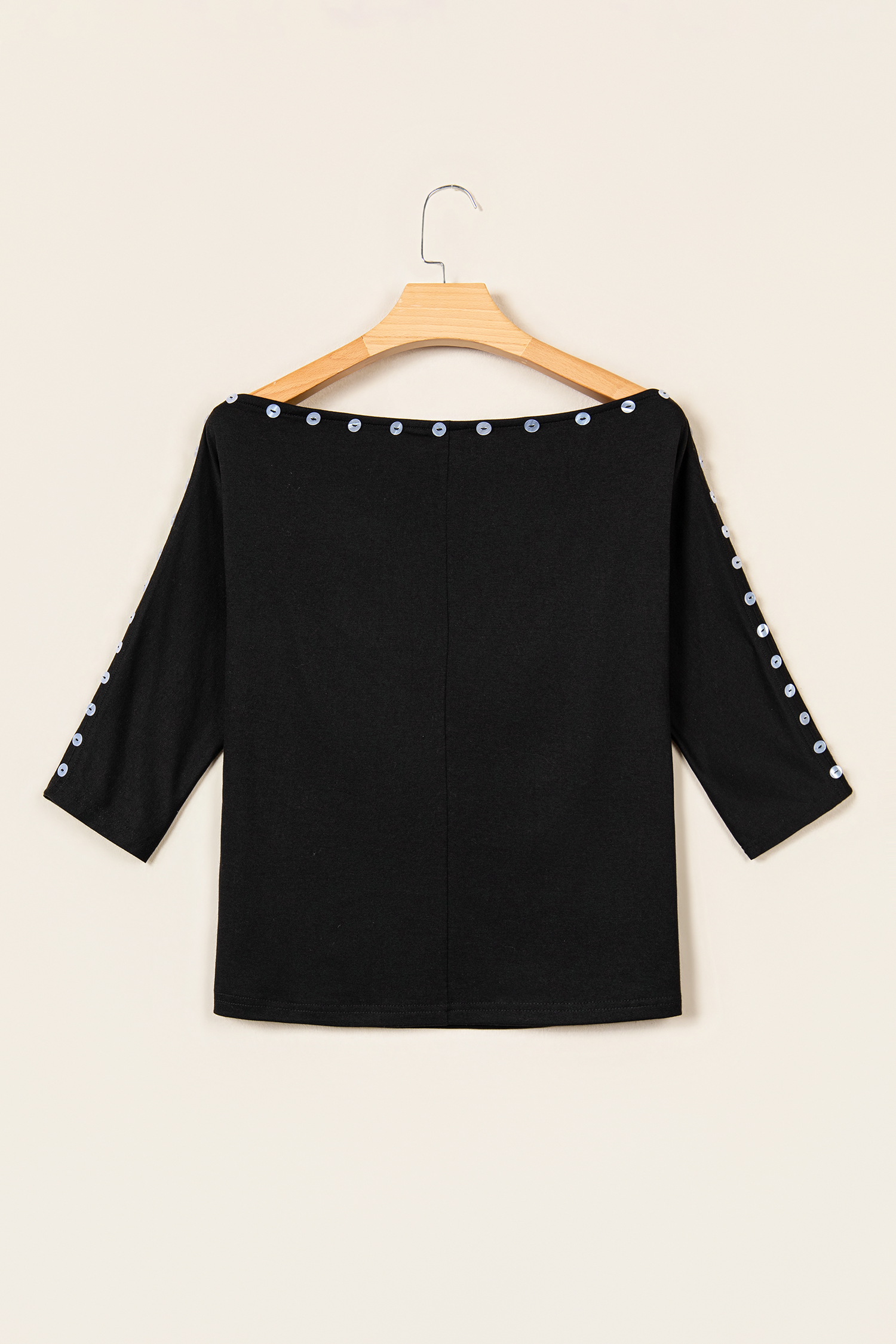 Solid Boat Neck Blouse, Modern Button Trim Office Wear - Detail View 5