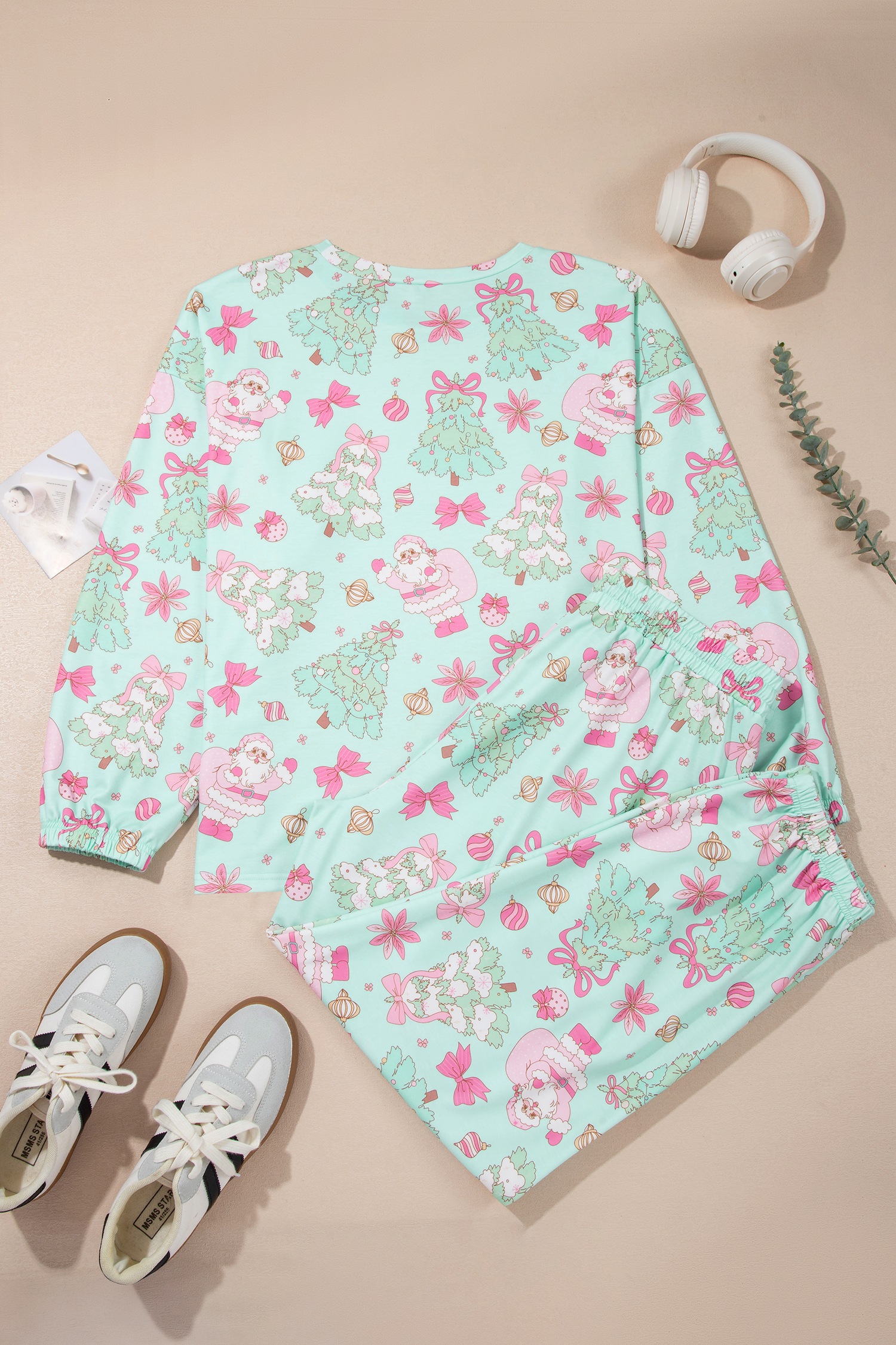 Women's Holiday Pajama Set, Festive Christmas Print Sleepwear - Detail View 5