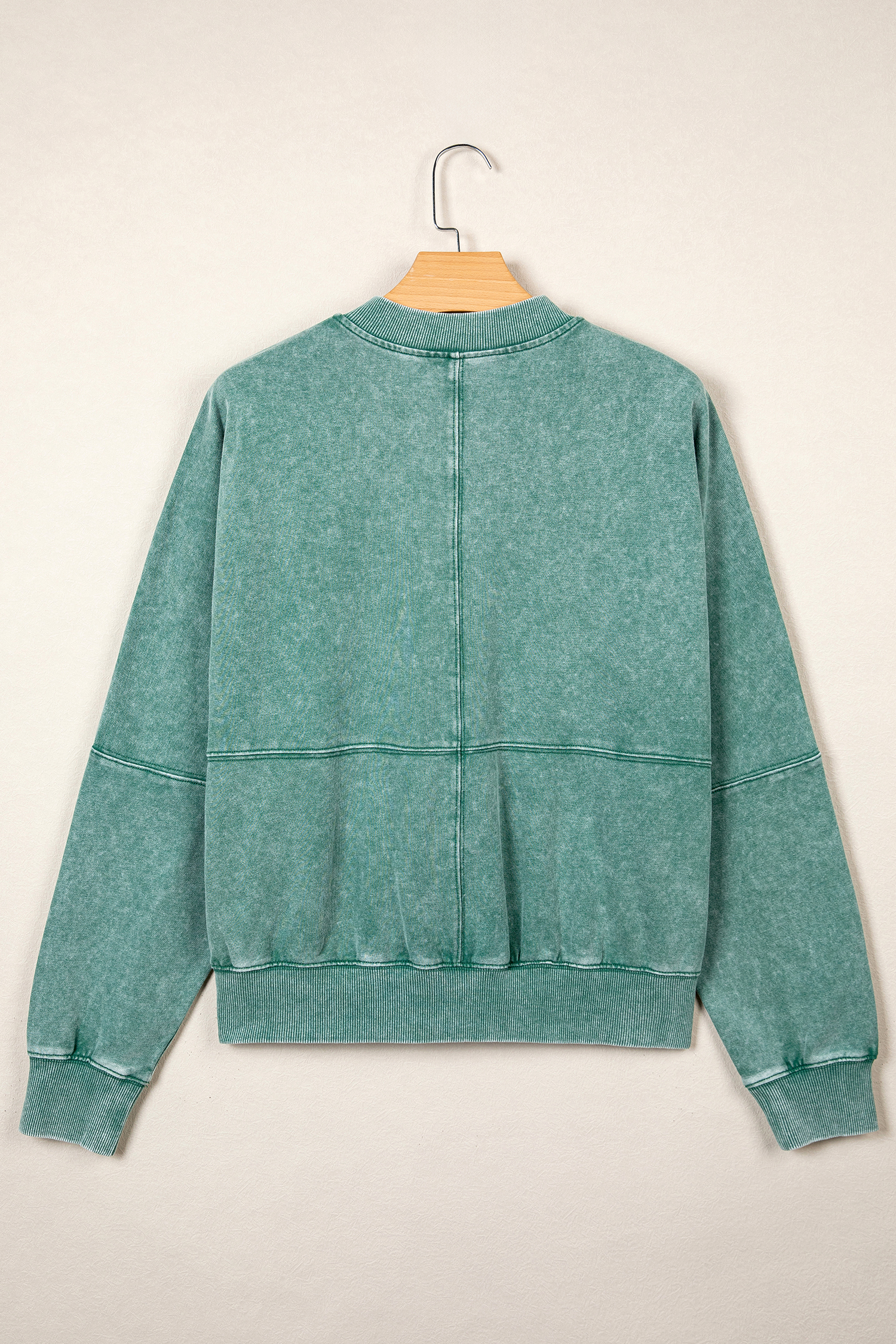 Mineral Wash Bomber Jacket, Trendy Women's Fall Sweatshirt - Detail View 5
