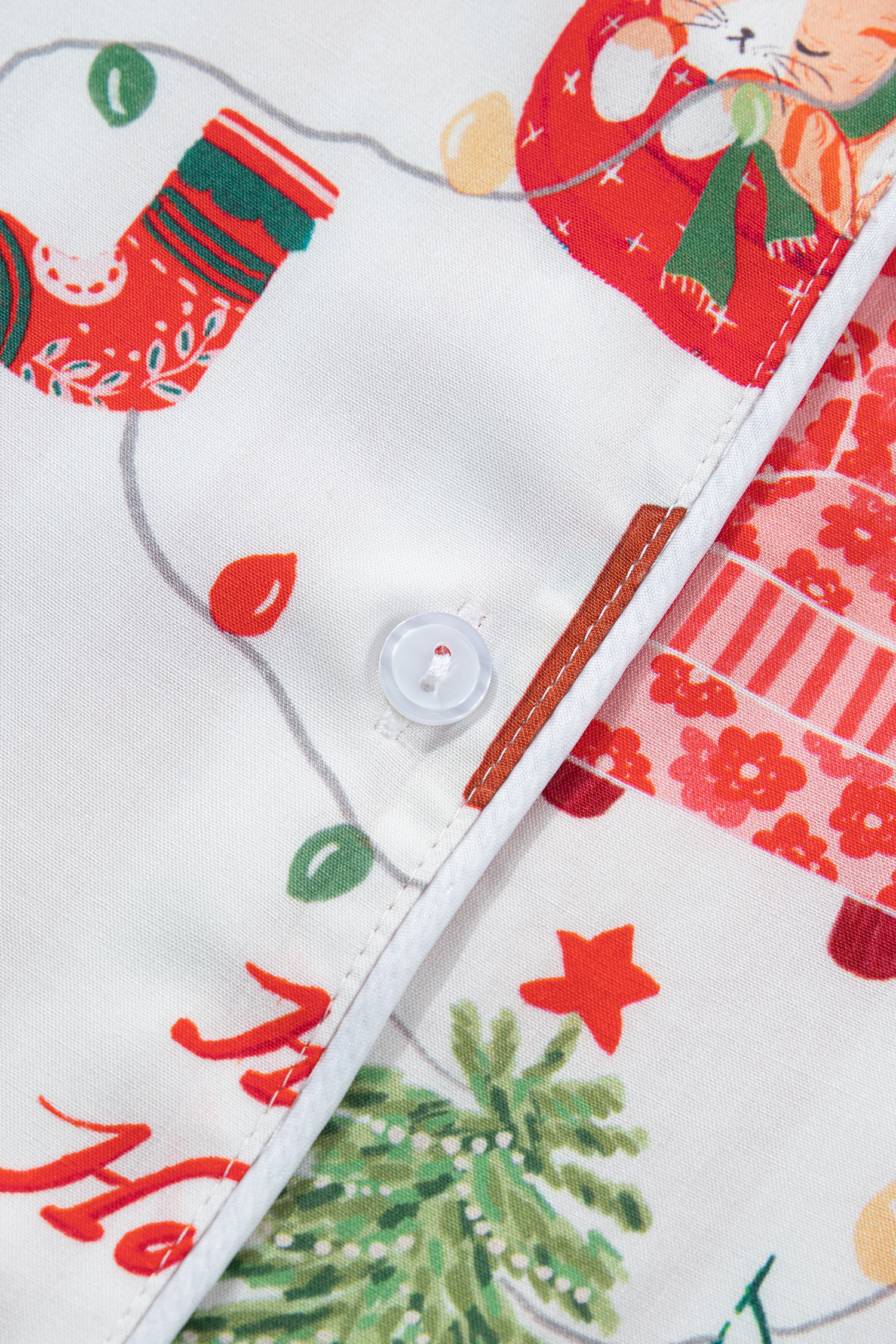 Women's White Holiday Print PJs, Casual Two Piece Set - Detail View 18