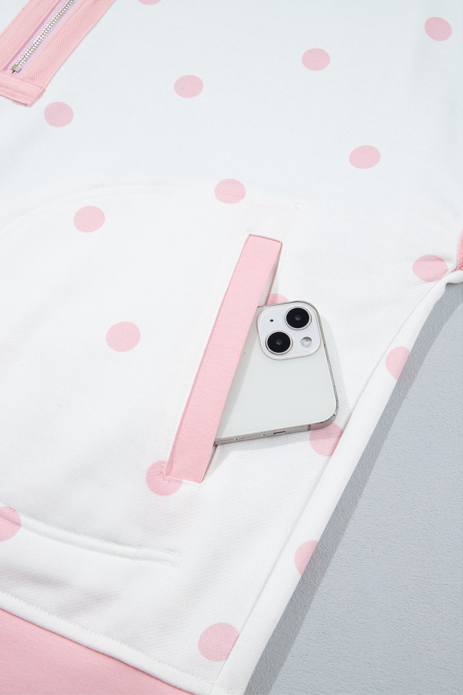 Half Zip Polka Dot Sweatshirt, Long Sleeve Women's Autumn - Detail View 9