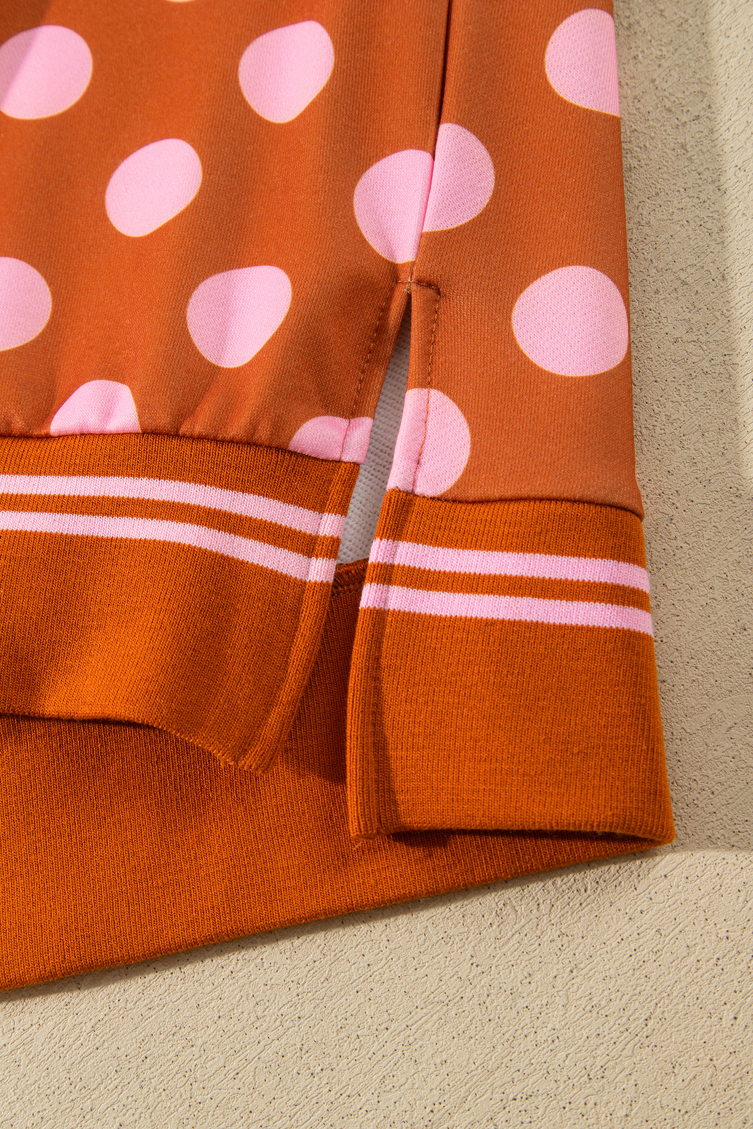 Polka Dot Long Sleeve Pullover, Striped Trim Women's Top - Detail View 8