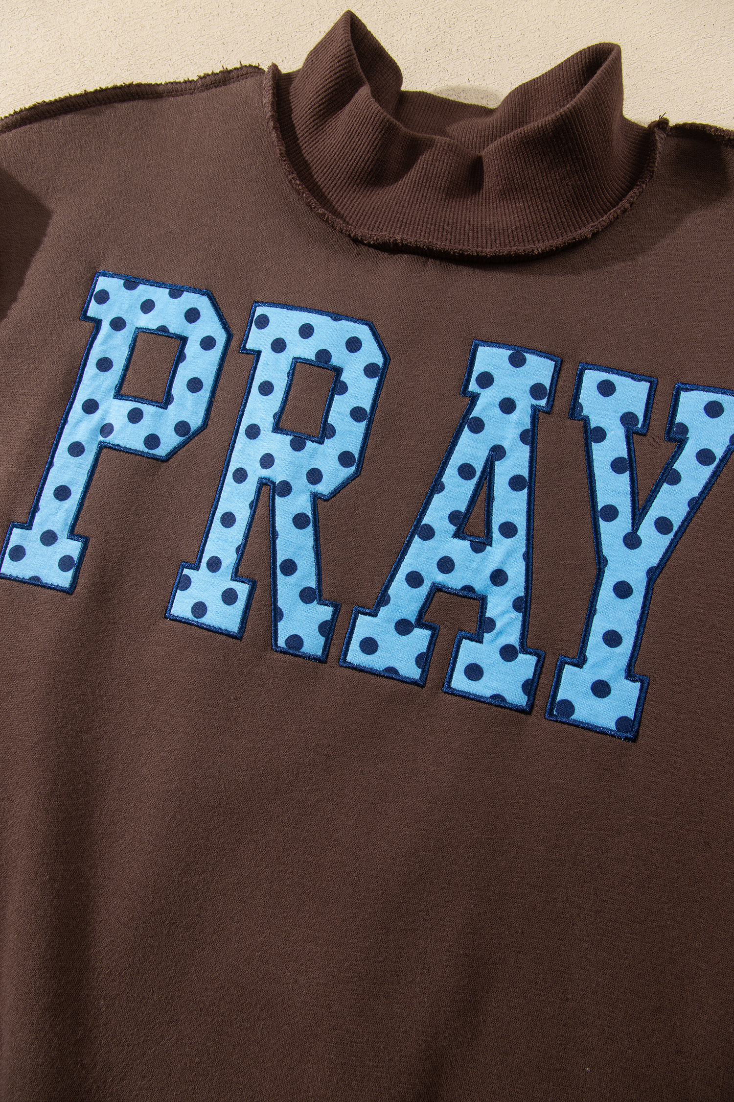 Women's Coffee PRAY Sweatshirt, Casual Mock Neck Pullover - Detail View 7