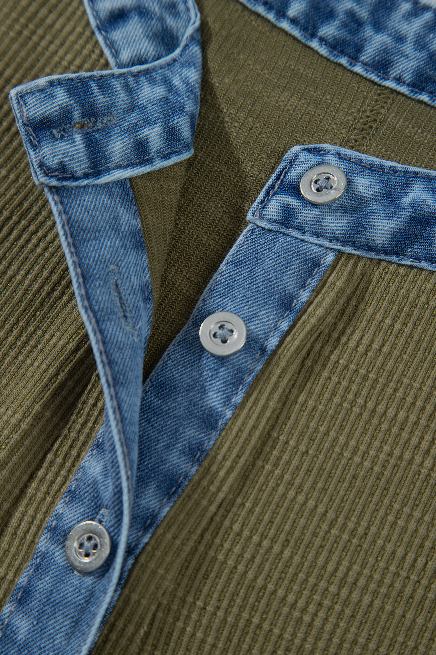Womens Ribbed Henley Blouse, Casual Denim Trim Top - Detail View 7