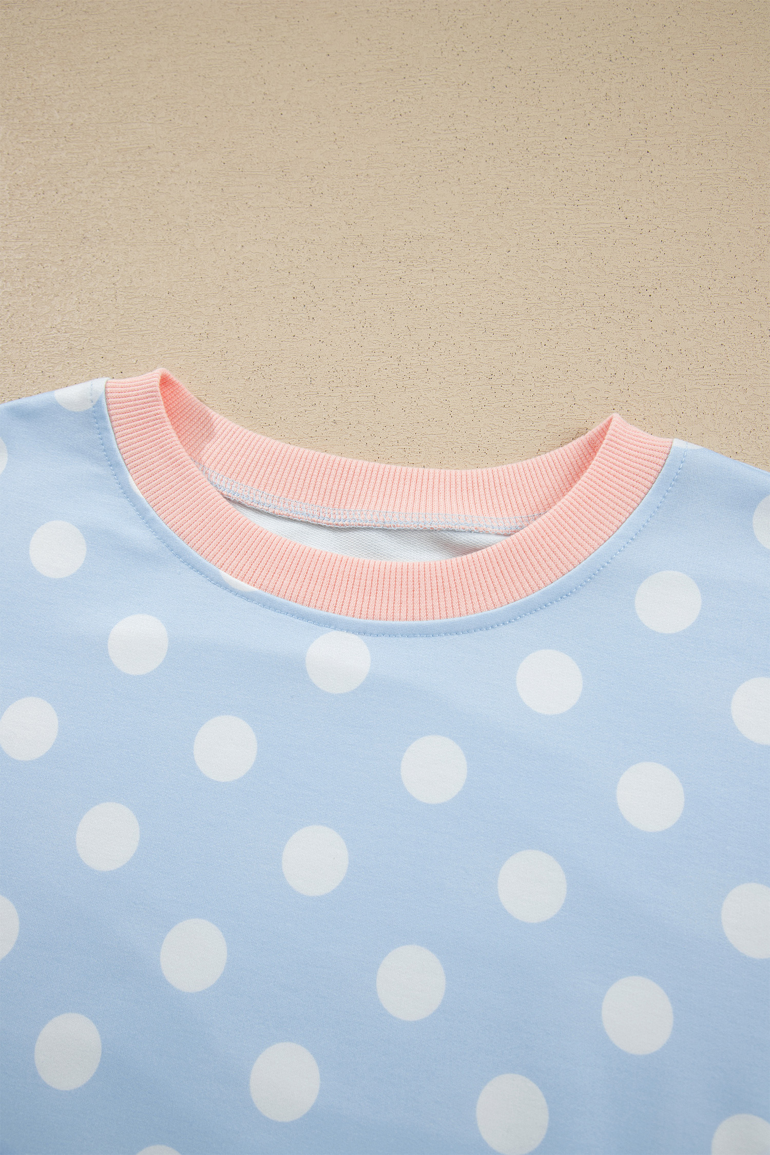 Women's Polka Dot Lounge Set, Casual Sky Blue Two Piece - Detail View 13