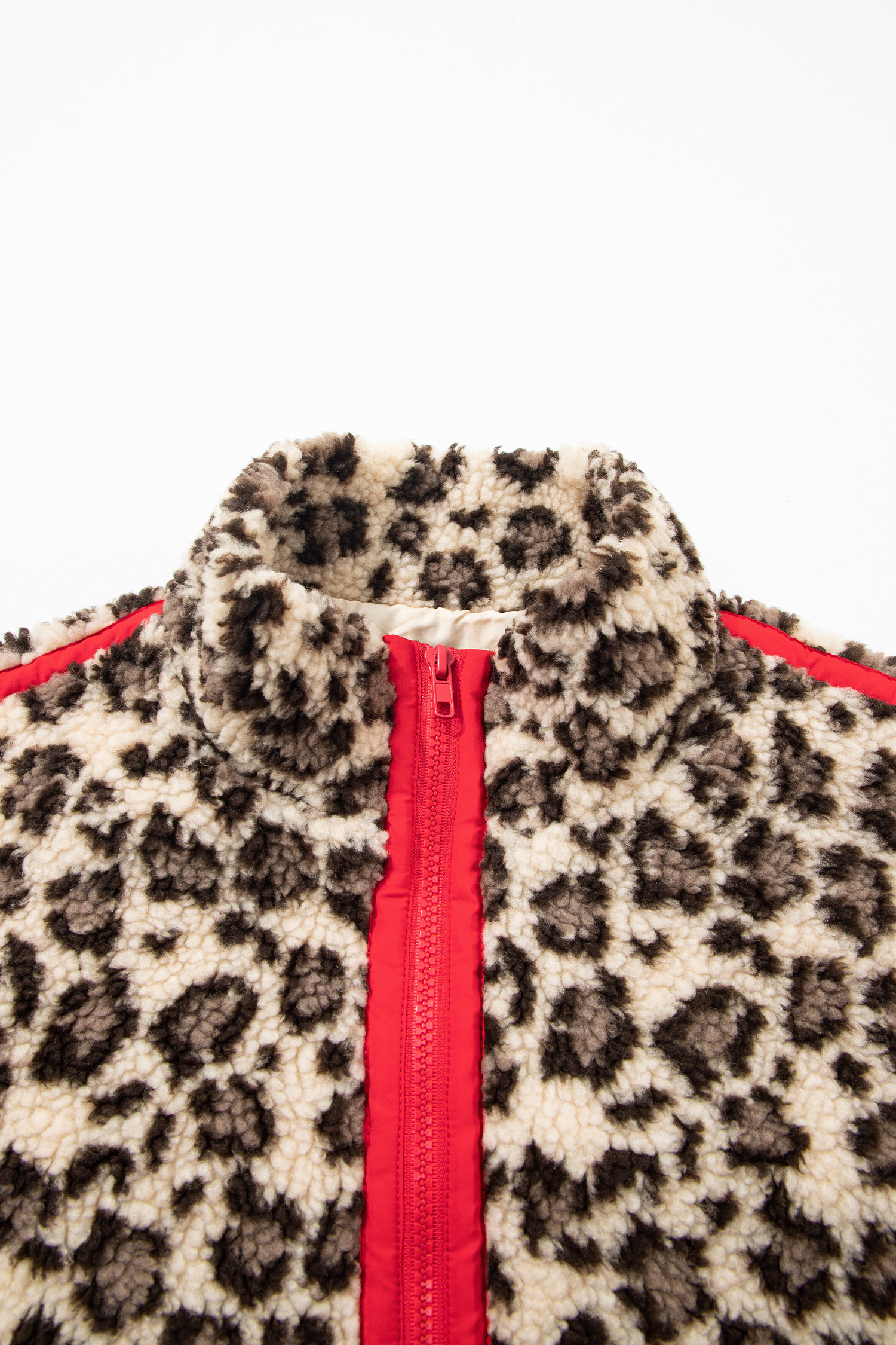Women's Leopard Sherpa Pullover, Casual Zip Up Fleece - Detail View 10