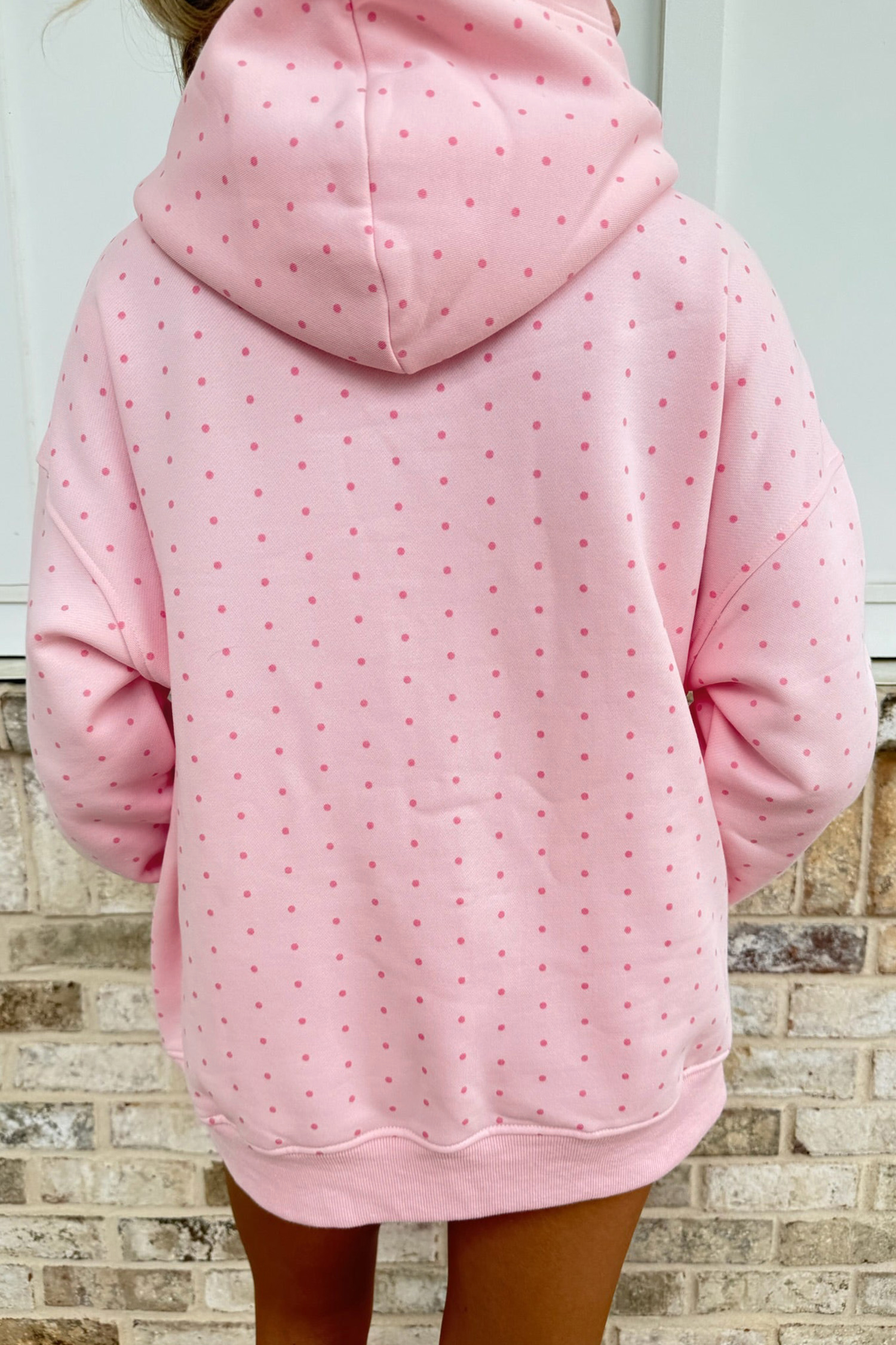 Pink Polka Dot Oversized Hoodie Set, Trendy Women Lounge - Detail View 5